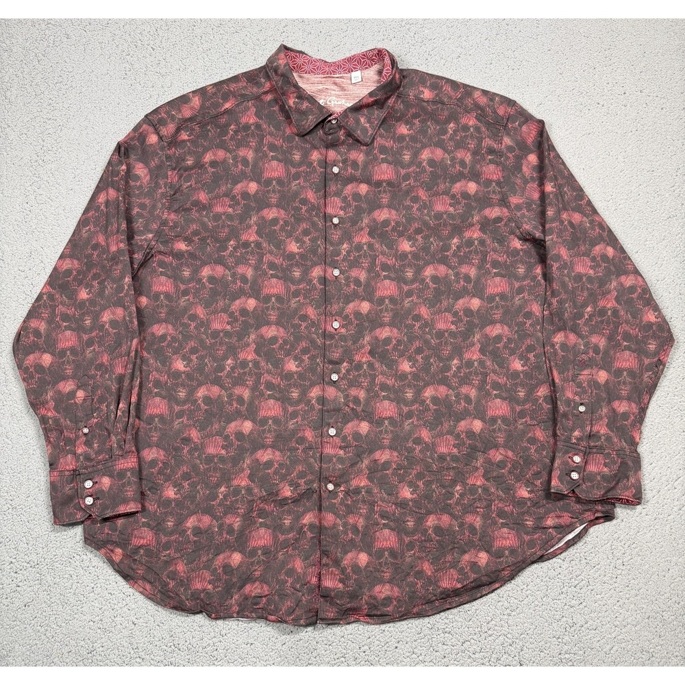 Robert Graham Skulls Shirt Mens 3XL Red Graphic‎ Long Sleeve Button Up Stretch
